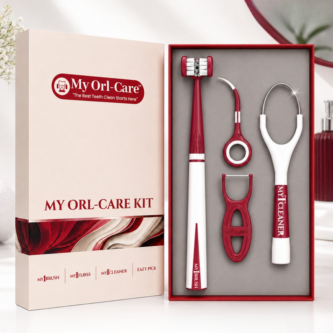 My Orl-Care Kit - Complete Daily Oral Hygiene Kit (3-Sided Manual Soft Bristle Toothbrush, Floss Picks, Tongue Cleaner, Toothpicks)