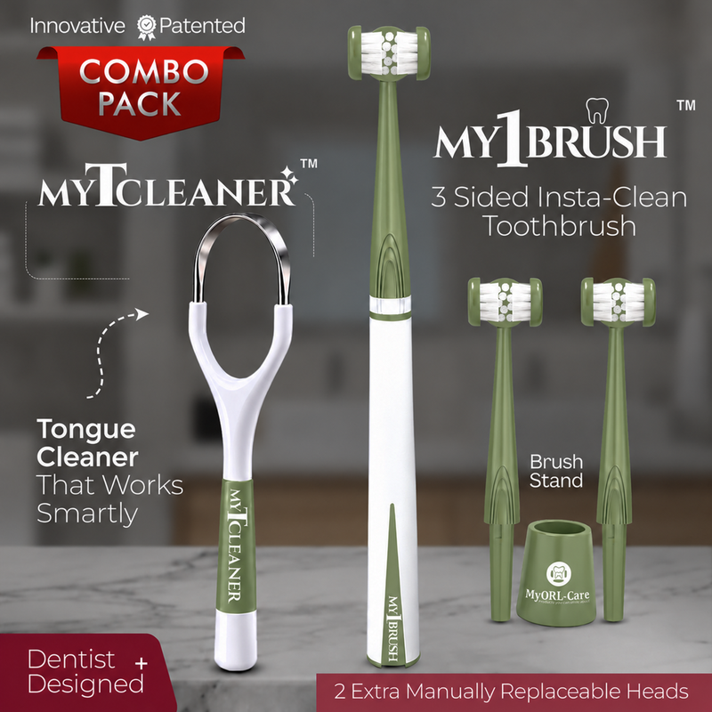 My1Brush + MyTCleaner Oral Care Combo | Toothbrush + Tongue Cleaner