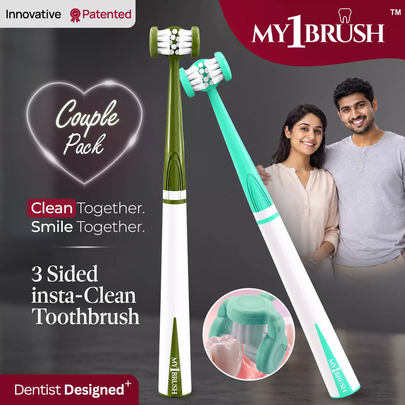 My1Brush - Couple Pack | Innovative 3 Sided Insta Clean Manual Soft Bristle Toothbrush