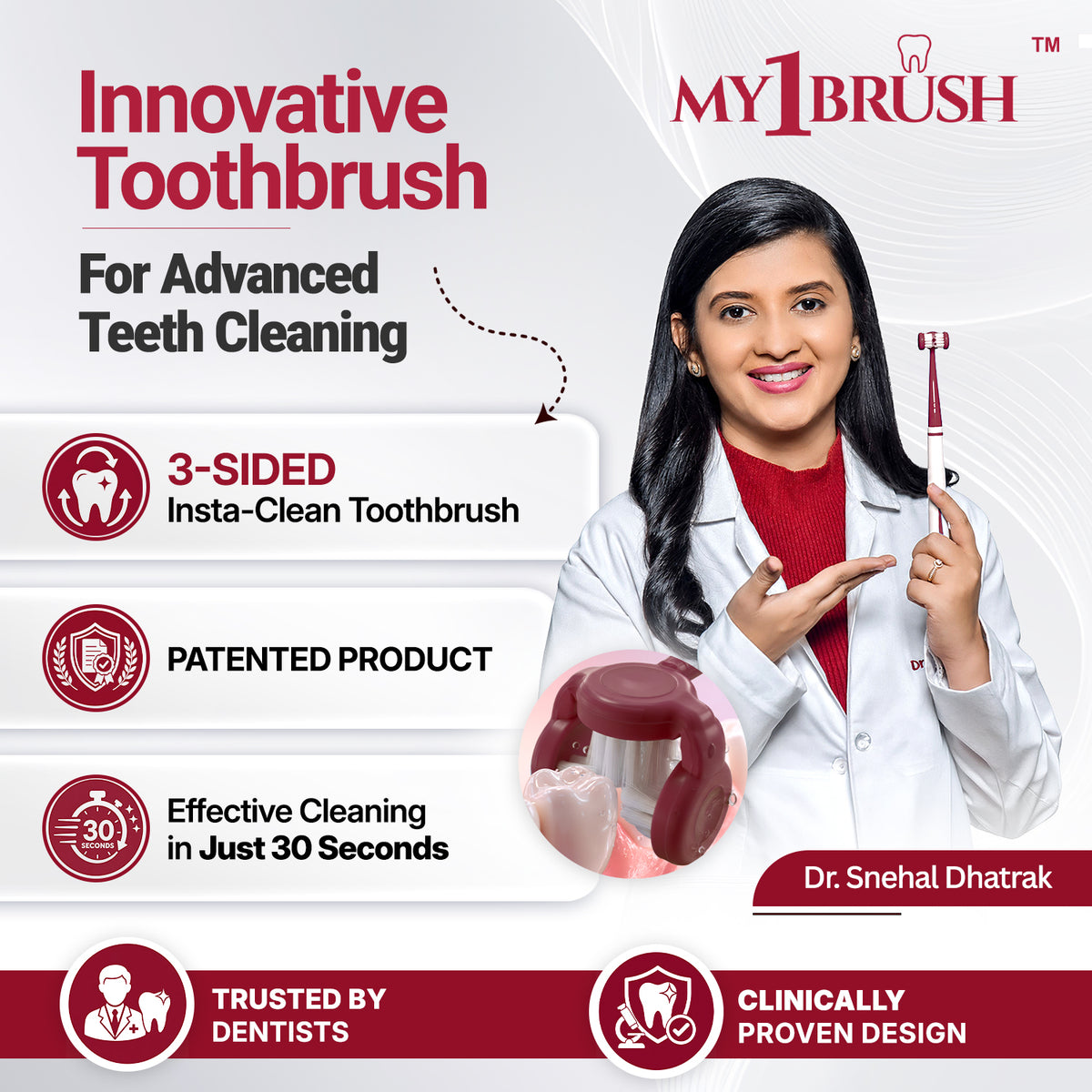 Combo - My1Brush (3 Sided Manual Soft Bristle Toothbrush + MyTCleaner ( Tongue Cleaner)