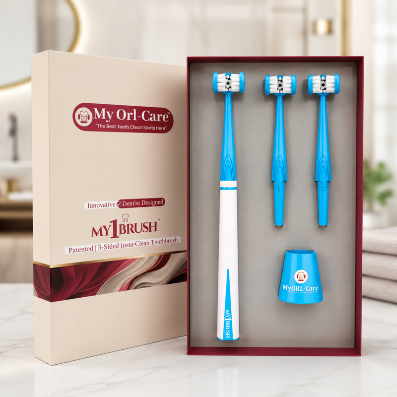My1Brush - Innovative 3 Sided Insta-Clean Toothbrush | Manual | Soft Bristles |  1 Year pack with 2 replaceable heads